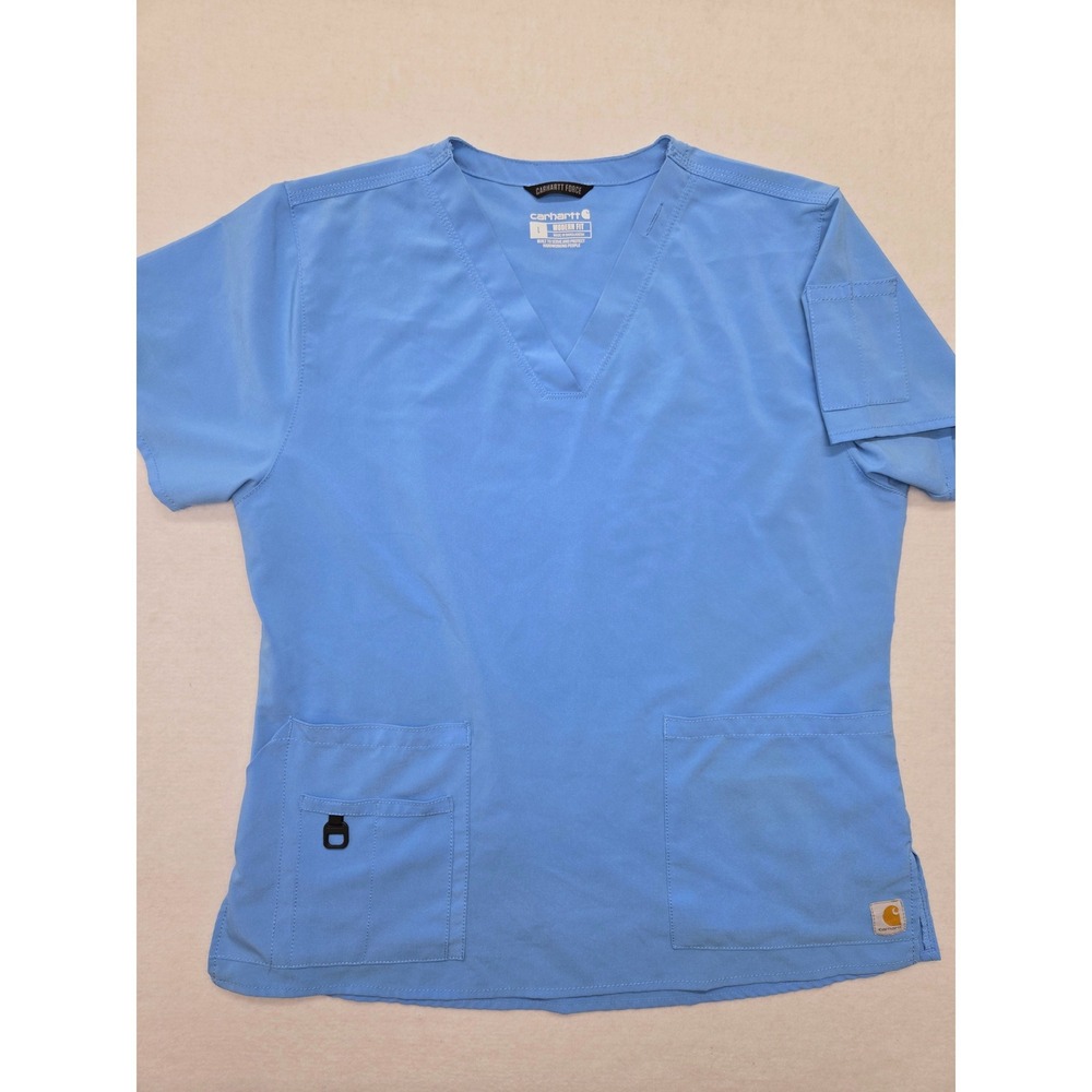 Carhartt Force Scrub Top Women's Size L Blue V Neck Short Sleeve